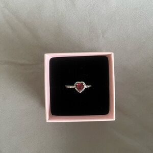 Pandora Silver Ring with Red Heart Gem